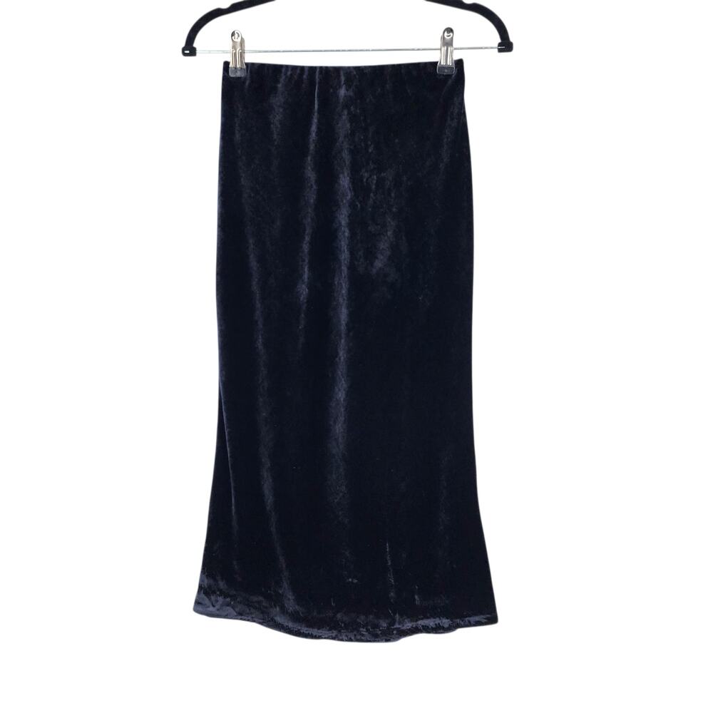 Anthropologie Black Tilda Velvet Pull On Midi Slip Skirt Size XXS